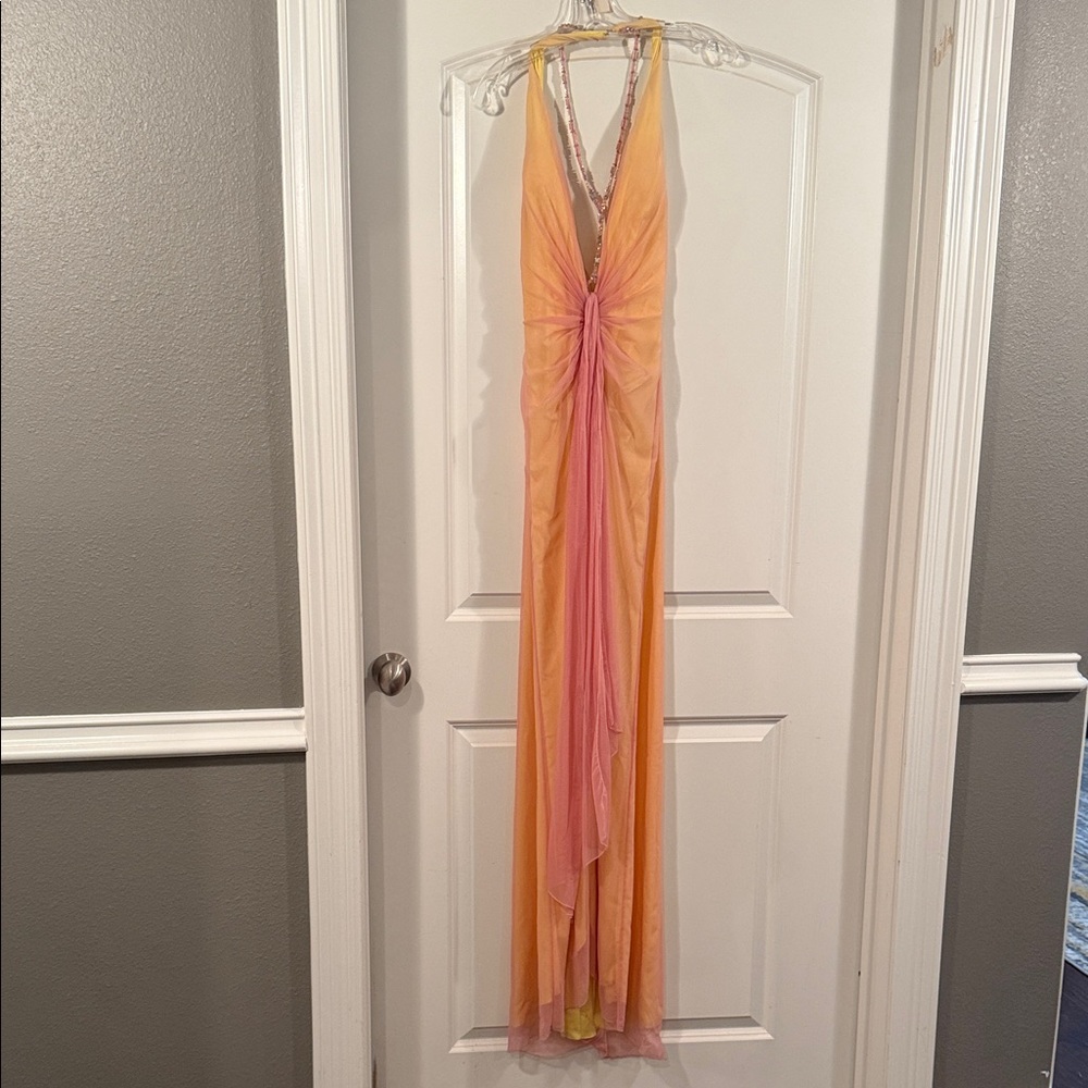 Jovani Backless Orange and Pink Dress
